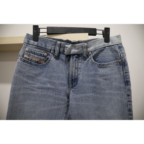 Diesel Serpa Womens Size 27 Light Blue Denim Jeans Bootcut Flare Belted Italy - Picture 2 of 12